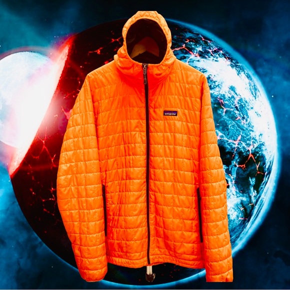 PATAGONIA MENS NANO PUFF HOODY XL SPORTY ORANGE/GREEN PRIMALOFT INSULATION NWOT - Picture 7 of 12